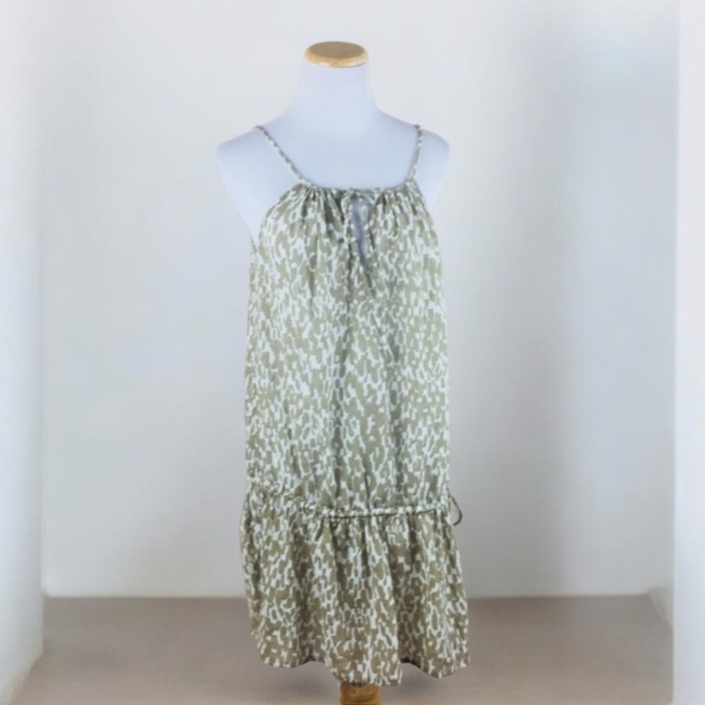 J. CREW Tan Cotton Drawstring Blouson Tunic Top Size MEDIUM Tie Front